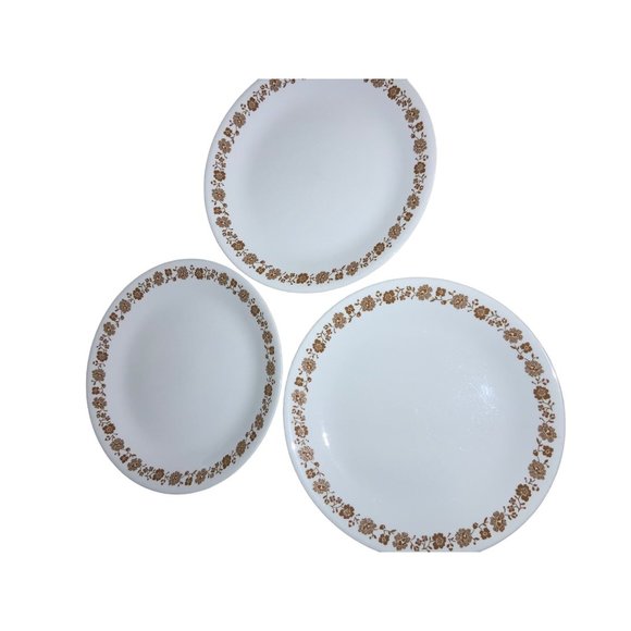 Corelle Brown Floral Dinner Plates Set of 3 - Picture 4 of 15
